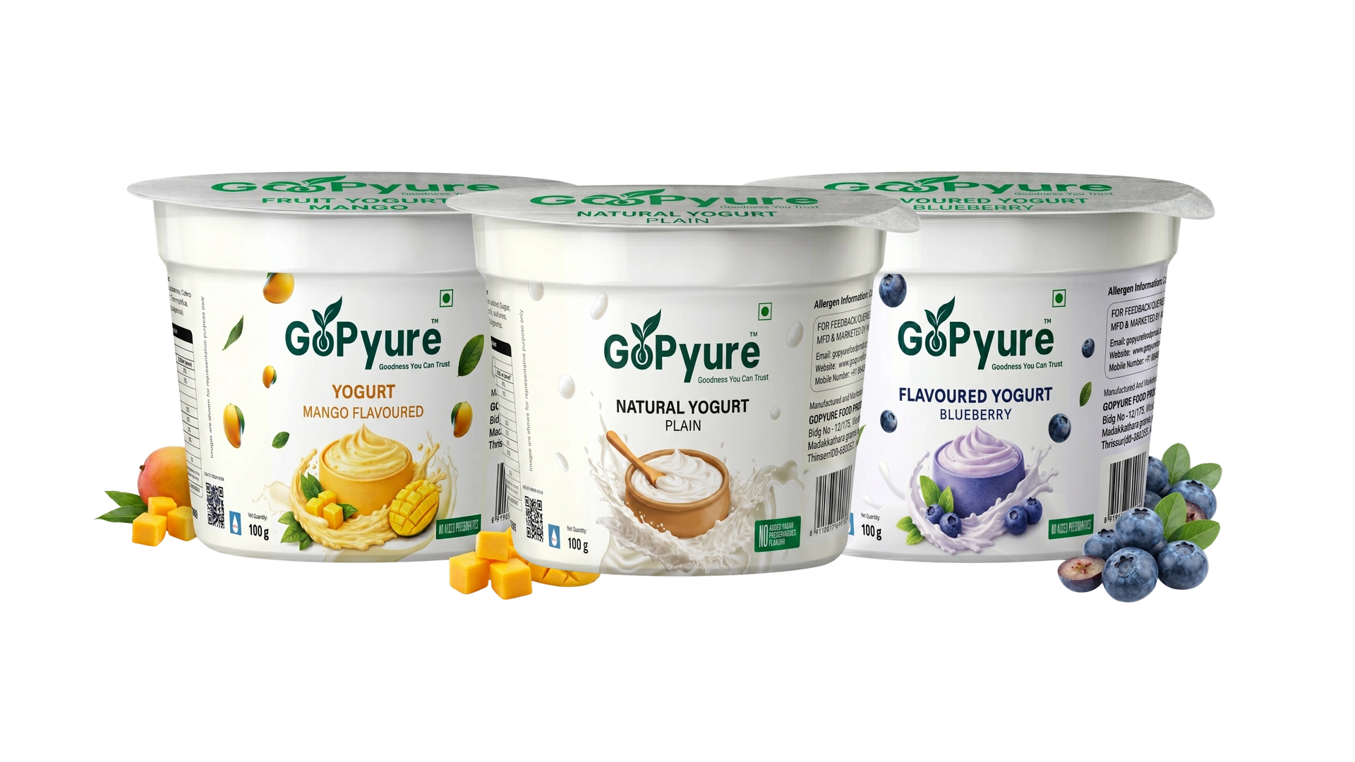 GoPyure Mango, Plain and Blueberry Yogurt — full range